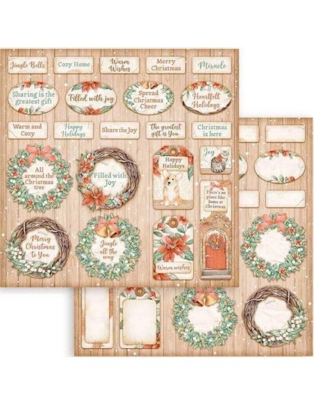 Deseos navideños en una hoja de scrapbooking festiva.