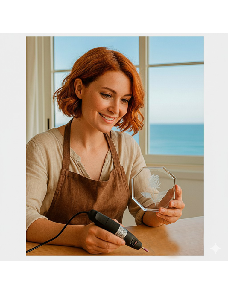 Crea diseños elegantes en cristal con la herramienta de grabado Grabo Stick.