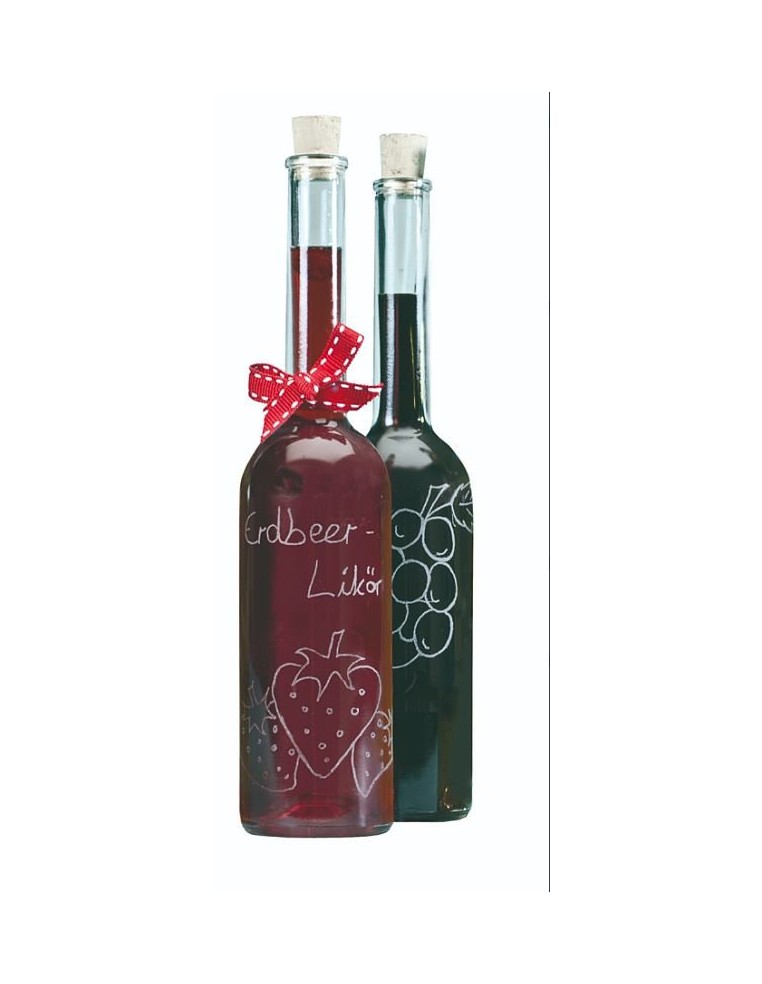 Botellas de licor personalizadas con fresa y uvas, grabadas con precisión.
