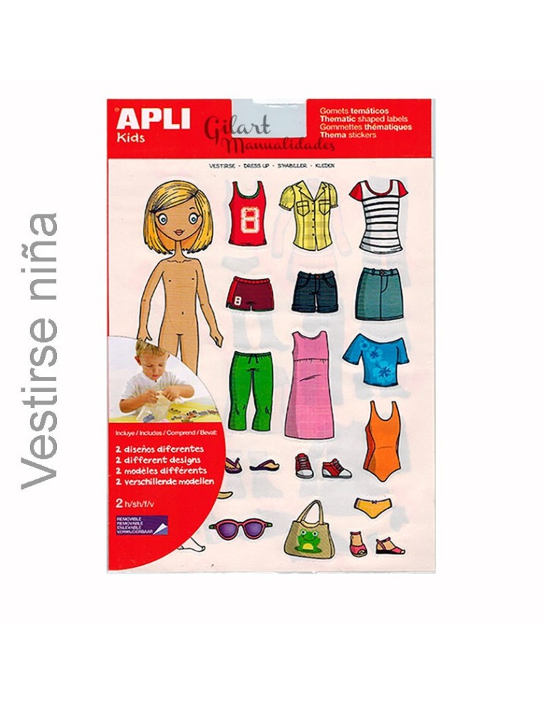 Gomets temáticos para Vestir: 2 hojas y 37 pegatinas adhesivas educativas para crear.