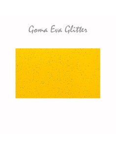 Goma EVA con acabado glitter, color amarillo, en lámina grande de 60x40 cm.