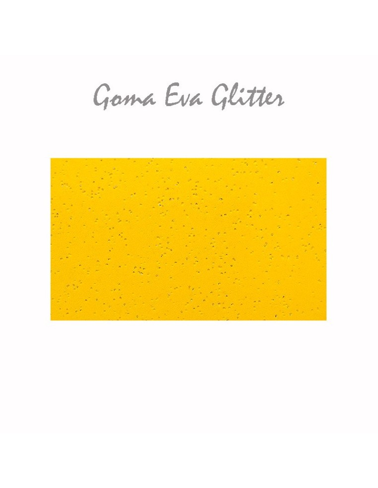 Goma EVA con acabado glitter, color amarillo, en lámina grande de 60x40 cm.
