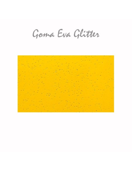 Goma EVA con acabado glitter, color amarillo, en lámina grande de 60x40 cm.