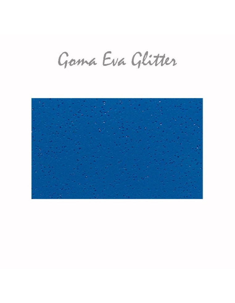 Goma EVA con acabado glitter, color azul intenso, en lámina grande de 60x40 cm.