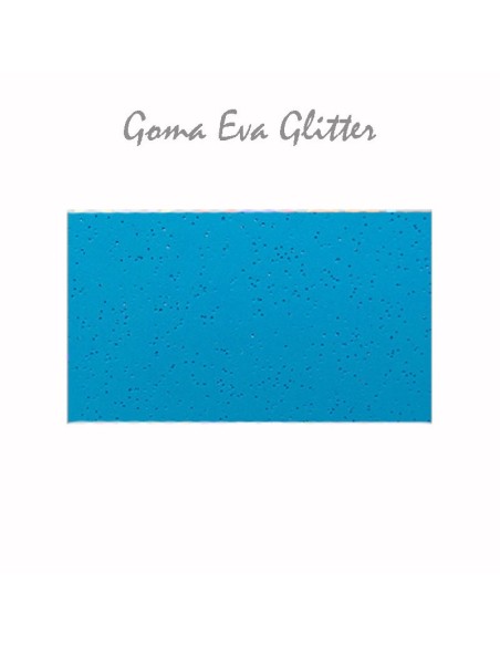 Goma EVA con acabado glitter, color azul cielo, en lámina grande de 60x40 cm.