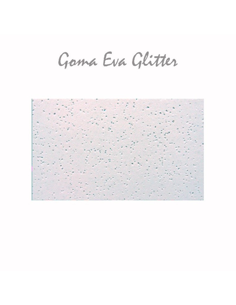 Goma EVA con acabado glitter, color blanca, en lámina grande de 60x40 cm.