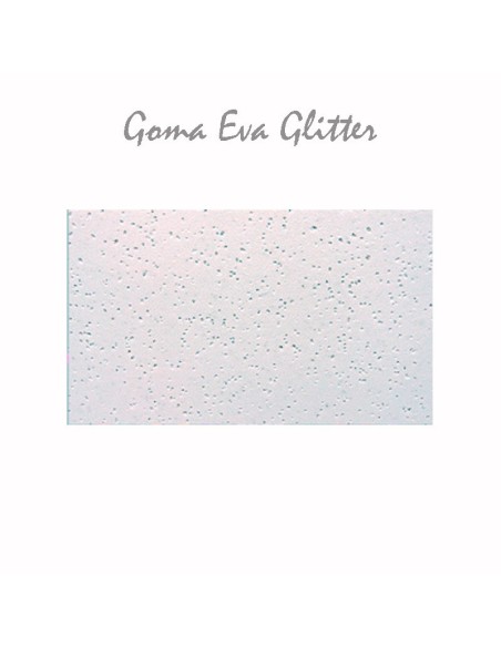 Goma EVA con acabado glitter, color blanca, en lámina grande de 60x40 cm.