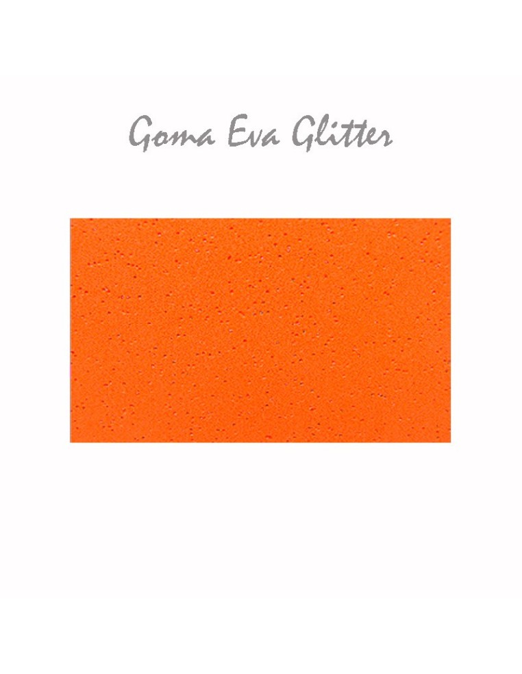 Goma EVA con acabado glitter, color naranja, en lámina grande de 60x40 cm.