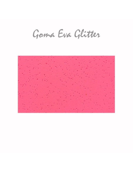 Goma EVA con acabado glitter, color rosa, en lámina grande de 60x40 cm.