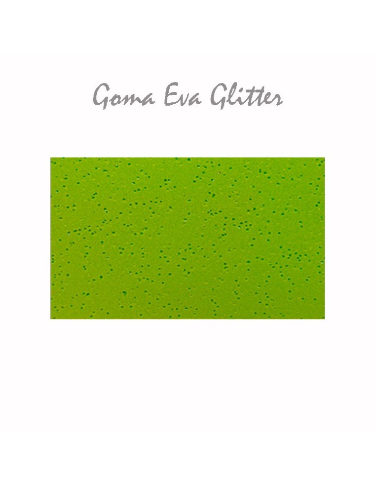 Goma EVA con acabado glitter, color verde claro, en lámina grande de 60x40 cm.