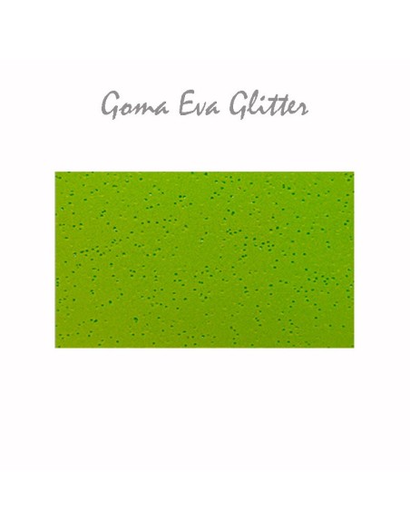 Goma EVA con acabado glitter, color verde claro, en lámina grande de 60x40 cm.