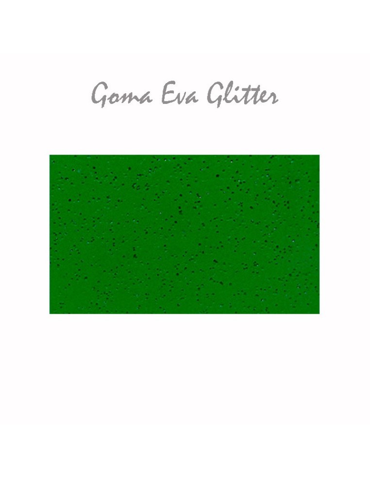 Goma EVA con acabado glitter, color verde hierba, en lámina grande de 60x40 cm.