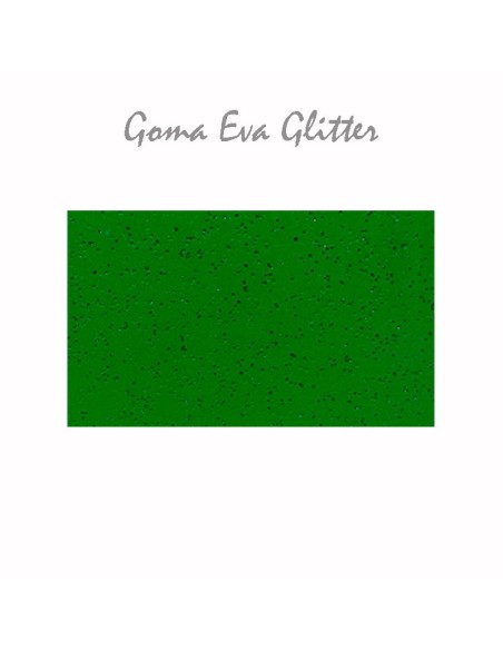 Goma EVA con acabado glitter, color verde hierba, en lámina grande de 60x40 cm.
