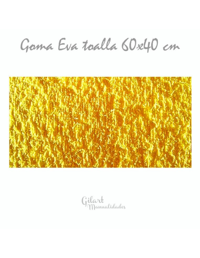 Goma EVA con textura toalla, color amarilla, en lámina grande de 60x40 cm.
