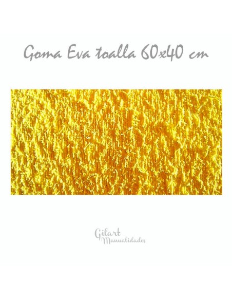 Goma EVA con textura toalla, color amarilla, en lámina grande de 60x40 cm.