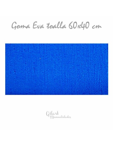 Goma EVA con textura toalla, color azul intenso, en lámina grande de 60x40 cm.