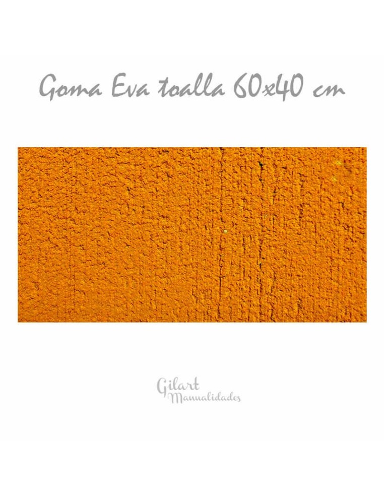 Goma EVA con textura toalla, color naranja, en lámina grande de 60x40 cm.
