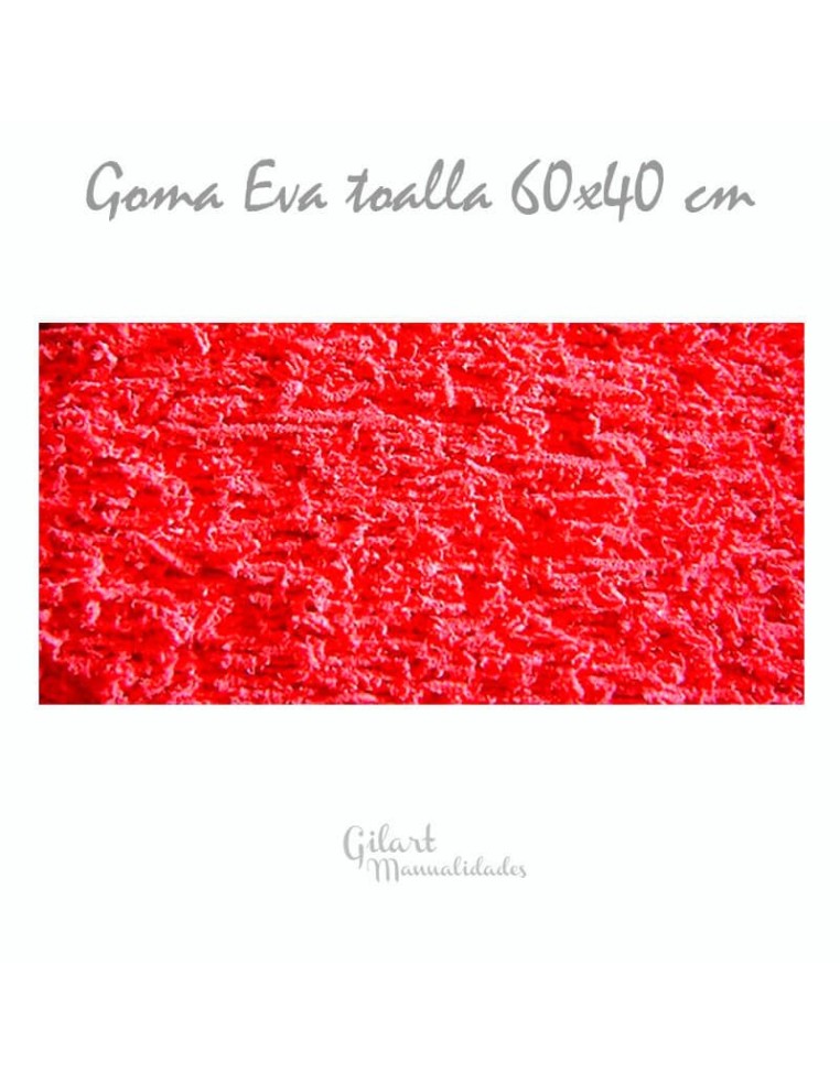 Goma EVA con textura toalla, color roja, en lámina grande de 60x40 cm.