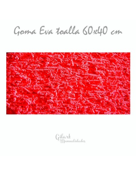 Goma EVA con textura toalla, color roja, en lámina grande de 60x40 cm.