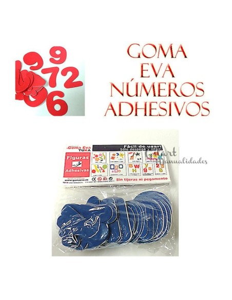 Números adhesivos Goma EVA (70mm, azules). Fáciles de usar, despegar y pegar.