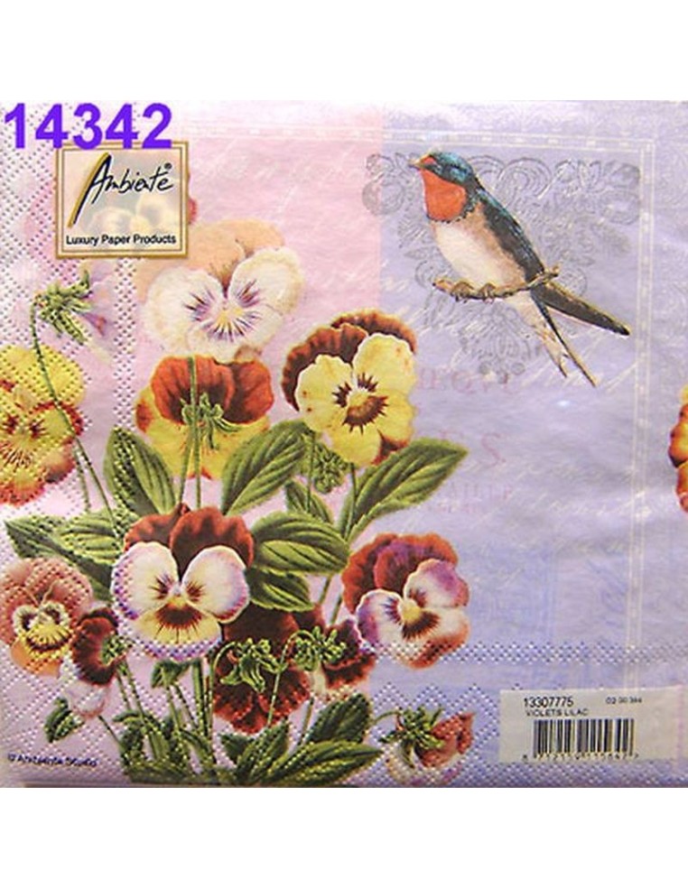 Servilletas Ambiente®: Decoupage floral con Jilguero. 33x33 cm, 20 Uds.