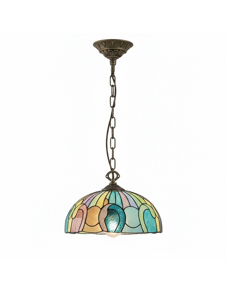 Ejemplo de cómo quedaría el florón Tiffany con una lámpara montada