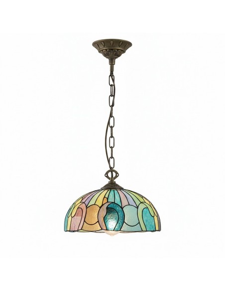 Ejemplo de cómo quedaría el florón Tiffany con una lámpara montada