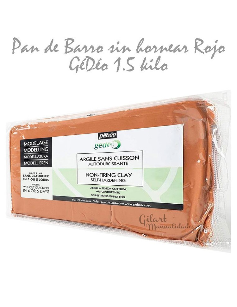 Arcilla roja Pebeo 1.5 kg: modelado fácil sin horno para esculturas y arte.