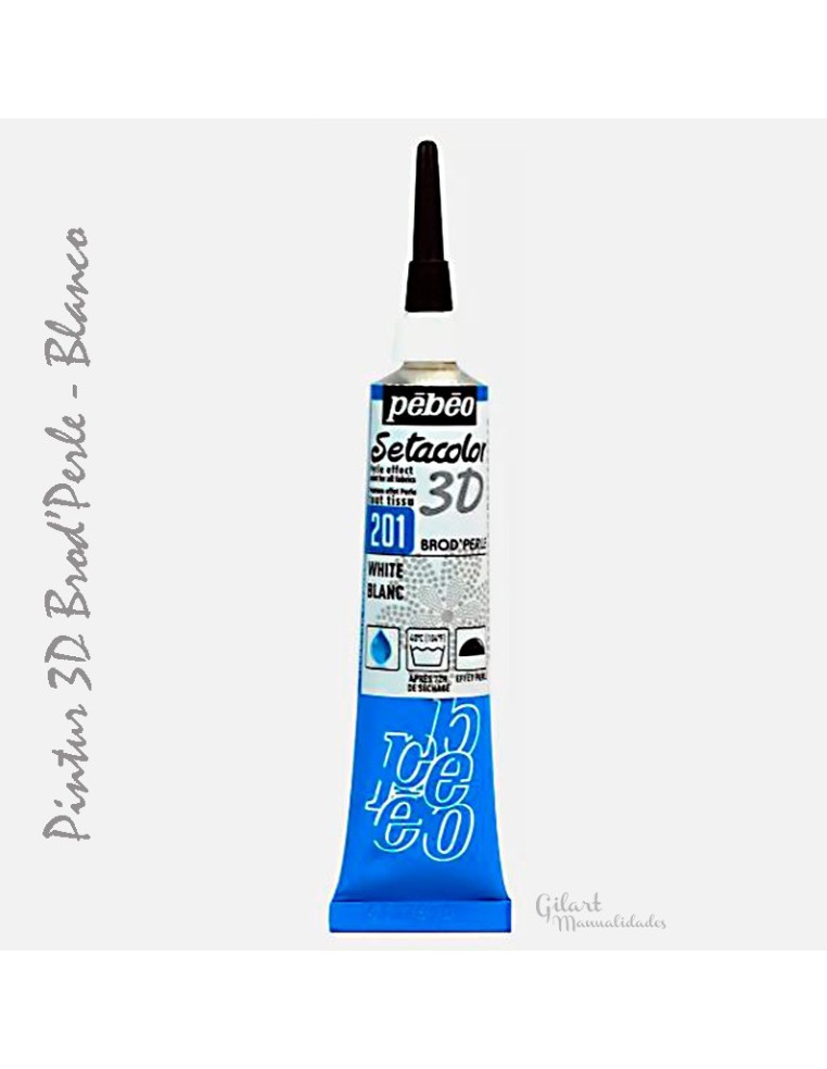 Pebeo Brod'Perle 3D Blanco 201, pintura textil con efecto perlado y relieve.