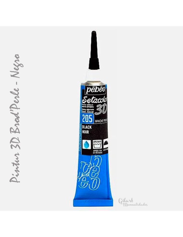 Pebeo Brod'Perle 3D Negro 205, pintura textil con efecto perlado y relieve.