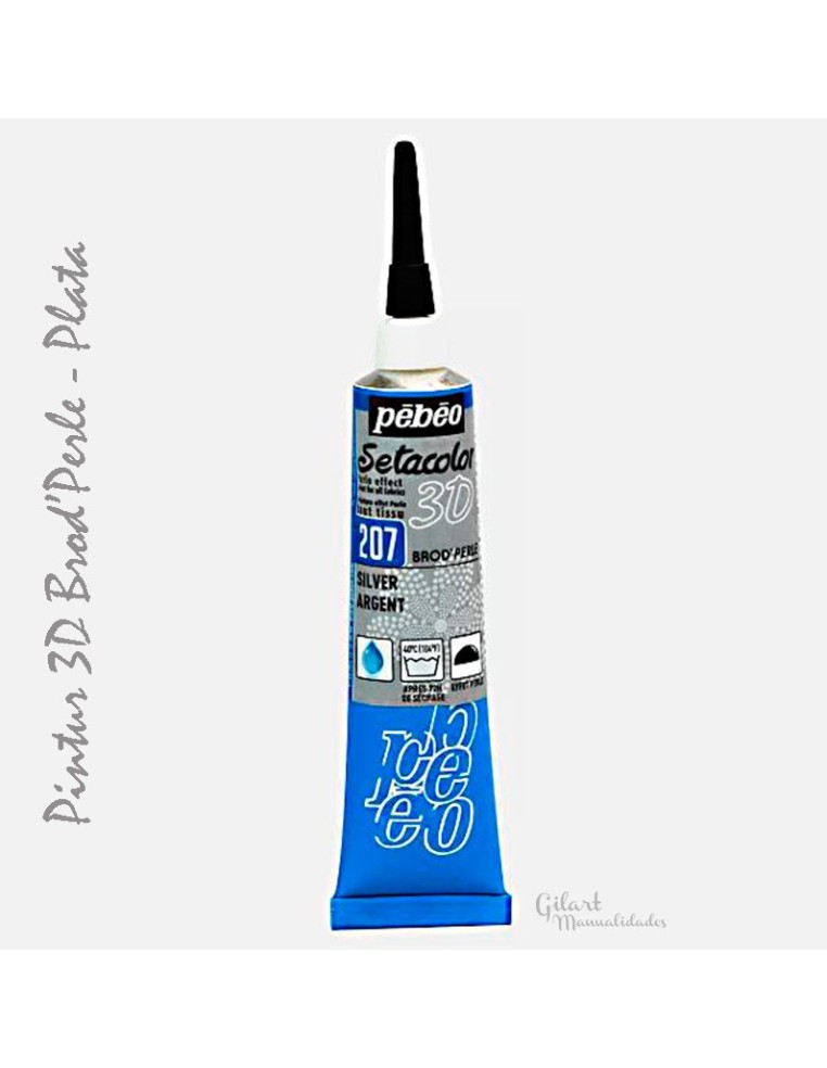 Pebeo Brod'Perle 3D Plata 207, pintura textil con efecto perlado y relieve.