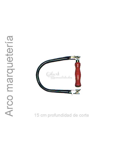 Arco de sierra de precisión Gilart con profundidad de corte de 15 cm, ideal para calados detallados en marquetería profesional.