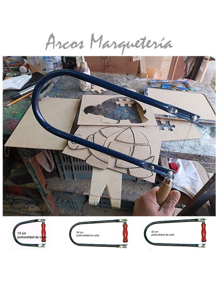 Corte preciso en madera con arco de 32 cm ideal para artesanos y talleres.