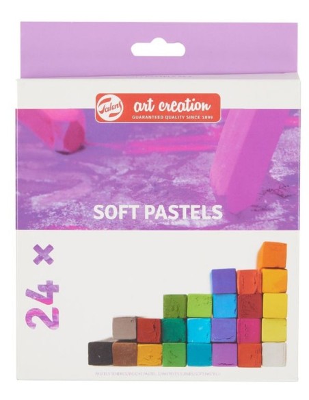 Contenido del set de 12 pasteles suaves Talens Art Creation con barritas de forma cuadrada.