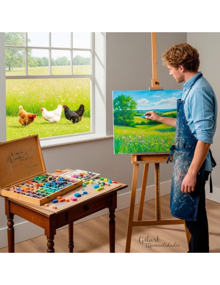 Artista utilizando los pasteles suaves Talens Art Creation para crear paisajes con mezclas y degradados profesionales.