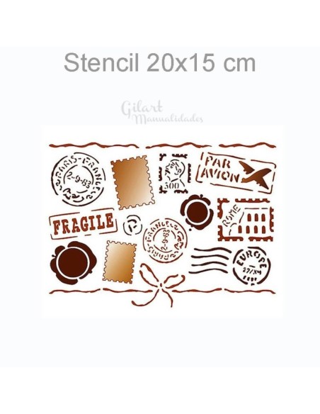 Plantilla stencil Air Stamperia 20x15 cm temática postal aplicada en tela con pintura acrílica decorativa.