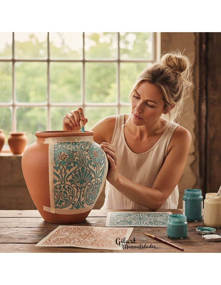 Añade detalles artísticos a tus piezas de cerámica y objetos decorativos con stencils de tamaño manejable.