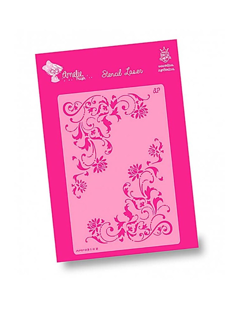 Diseña bordes florales elegantes y esquinas detalladas en tus muebles con esta plantilla de Amelie