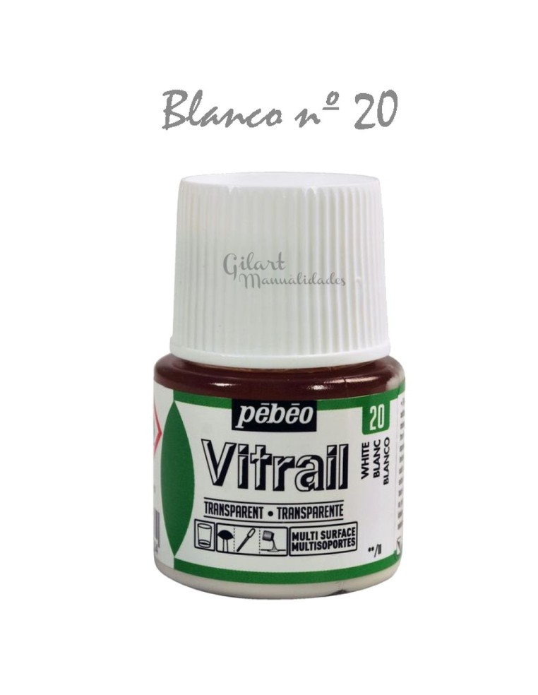 Bote de Pintura Vitrail Pébéo 45 ml color blanco n.º 20 transparente para vidrio y cristal disponible en Manualidades Gilart