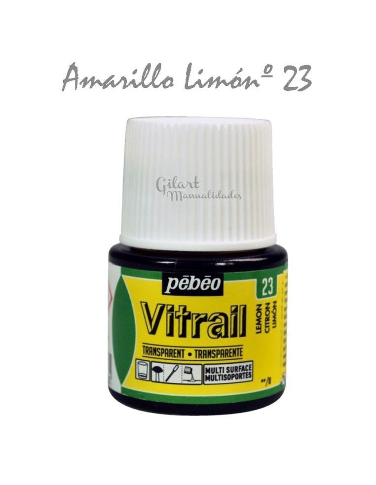 Bote de Pintura Vitrail Pébéo 45 ml amarillo limón n.º 23 transparente para vidrio y cristal disponible en Manualidades Gilart