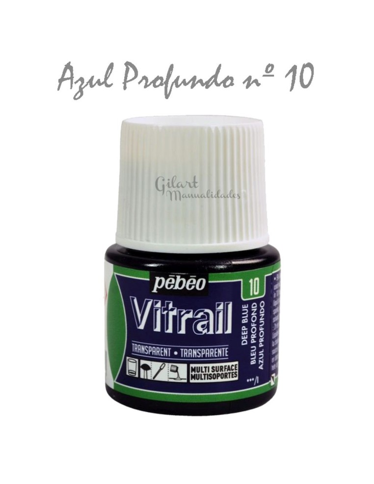 Bote de Pintura Vitrail Pébéo 45 ml azul profundo n.º 10 transparente para vidrio y cristal disponible en Manualidades Gilart