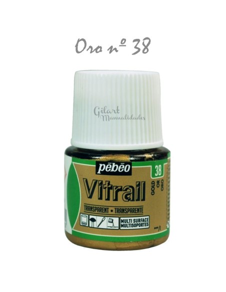 Bote de Pintura Vitrail Pébéo 45 ml oro n.º 38 transparente para vidrio y cristal disponible en Manualidades Gilart