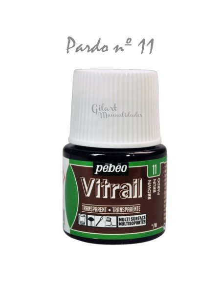 Bote de Pintura Vitrail Pébéo 45 ml pardo n.º 11 transparente para vidrio y cristal disponible en Manualidades Gilart