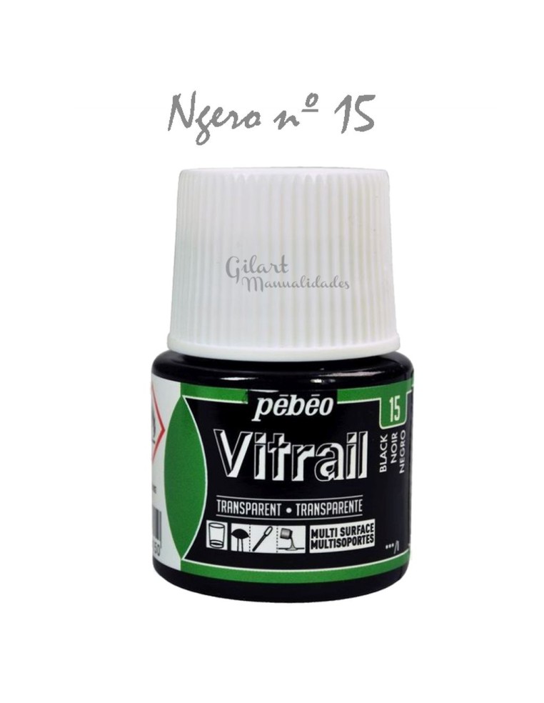 Bote de Pintura Vitrail Pébéo 45 ml negro n.º 15 transparente para vidrio y cristal disponible en Manualidades Gilart