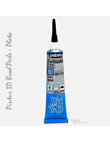 Pebeo Brod'Perle 3D Plata 207, pintura textil con efecto perlado y relieve.