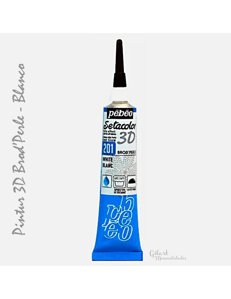 Pebeo Brod'Perle 3D Blanco 201, pintura textil con efecto perlado y relieve.