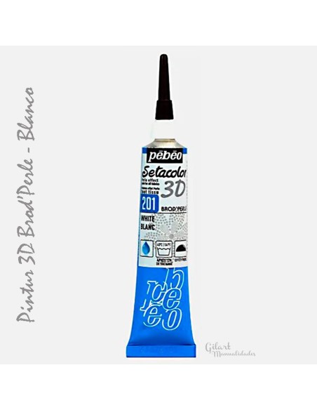 Pebeo Brod'Perle 3D Blanco 201, pintura textil con efecto perlado y relieve.