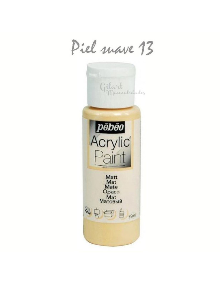 Pintura acrílica mate Pebeo 59 ml en piel suave 13, acabado natural y cubriente.