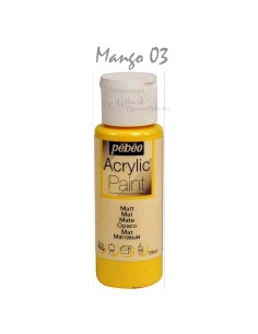 Pintura acrílica mate Pebeo 59 ml en mango amarillo 03, acabado intenso y cubriente.