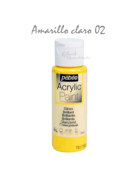 Pintura acrílica mate Pebeo 59 ml en amarillo claro 02, acabado intenso y cubriente.